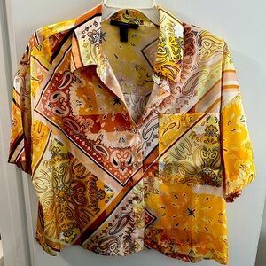 Pattern silk button up shirt
